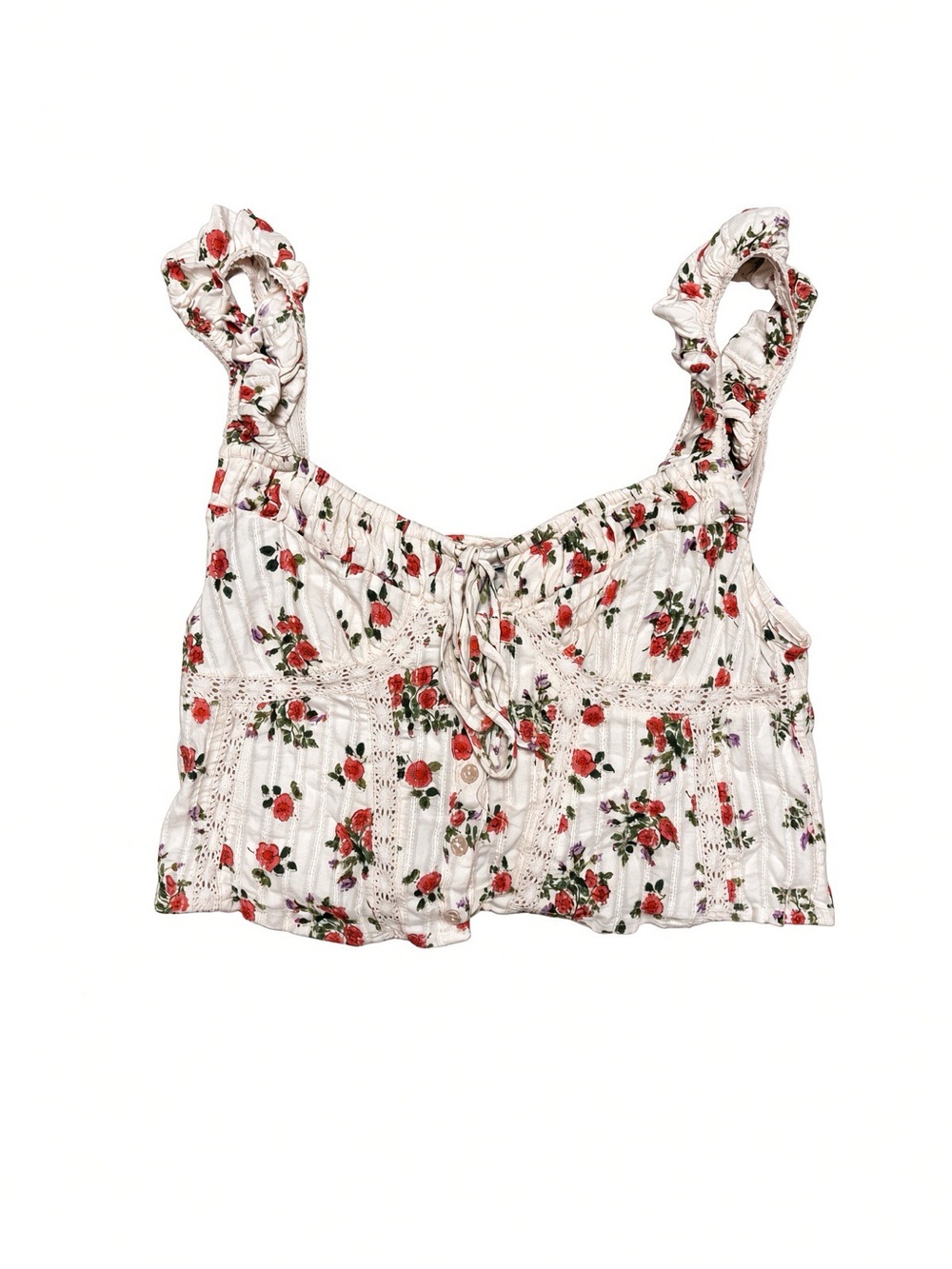 ASOS White Floral Ruffle Tie Crop Top